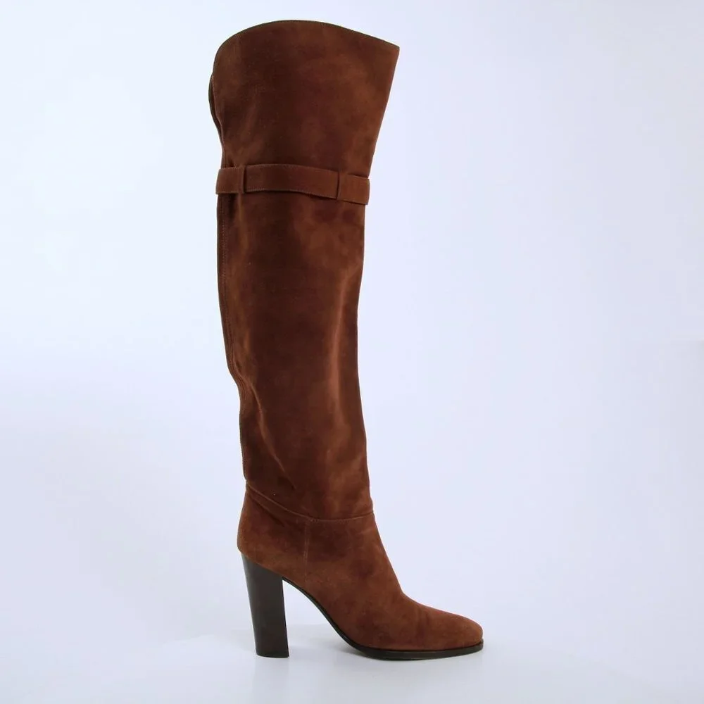 Sergio Rossi Donna Suede Over the Knee Boots‎ Brown Women Size 8.5